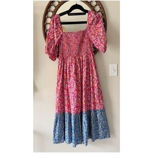House of Harlow 1960 Revolve Midi Dress Smocked Tiered Puff Floral size M